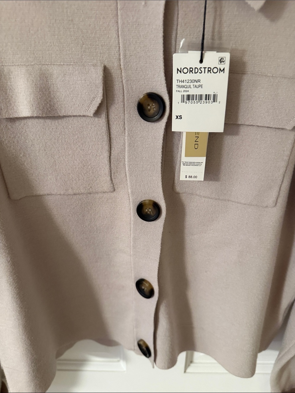 NWT T Tahari Collar Button Front Crop Sweater Jacket Cardigan Tranquil Taupe XS - Picture 6 of 8